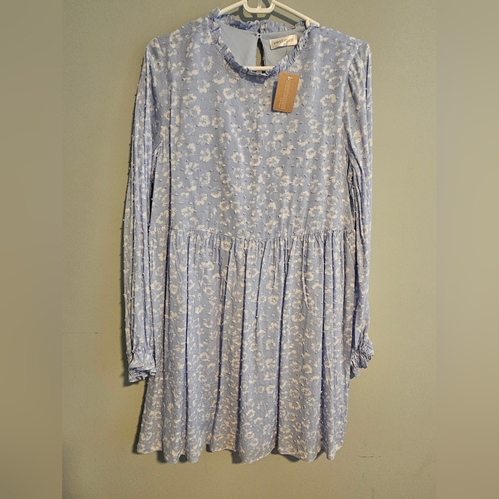 NWT Vestique Sunny Daze Blue Long Sleeve Floral Dress | Size M